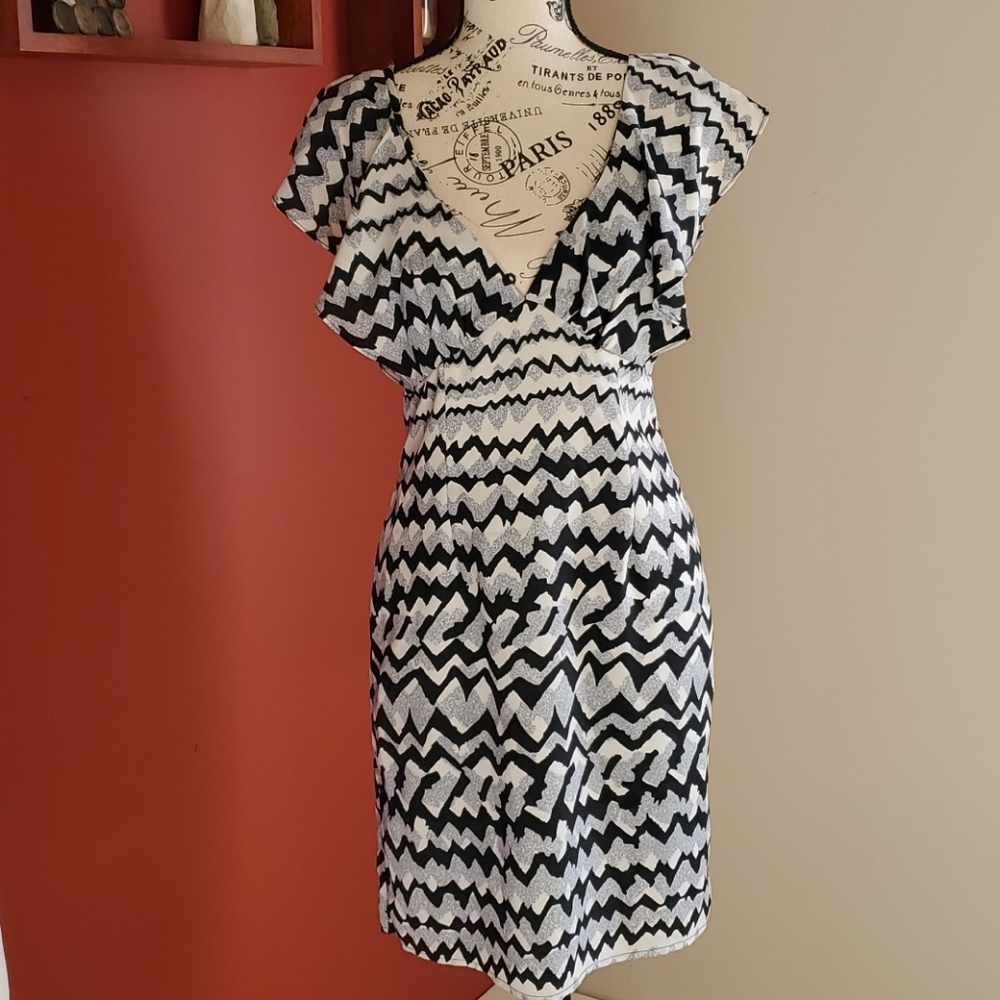 Sleeveless Semi-Sheer Black, White & Grey Dress, Medium